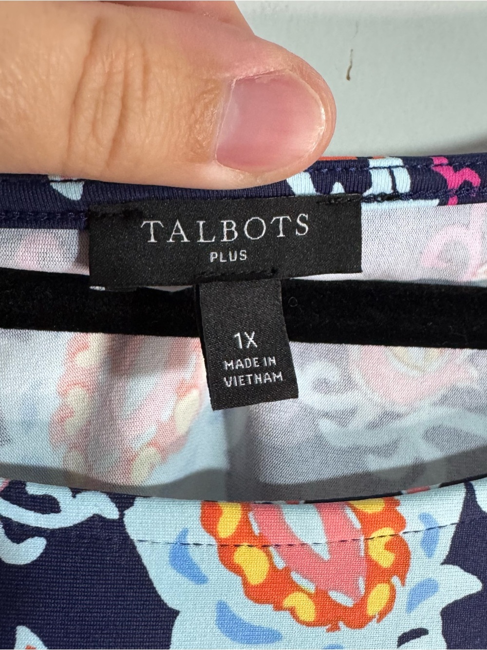 Talbots Plus 1X Sleeveless Navy Floral Paisley Knit Dress Border Hem - Picture 3 of 4